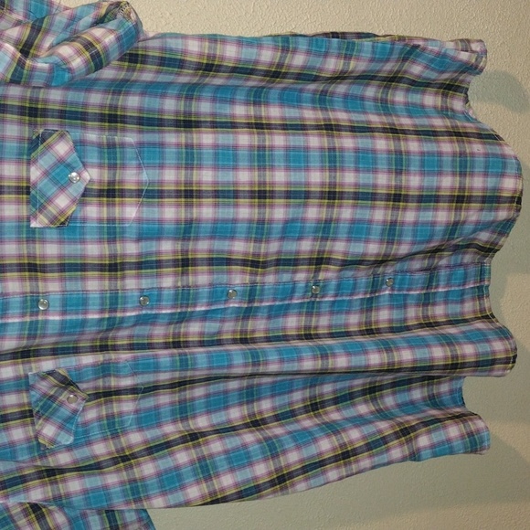 Rancher by Wrangler pearl Snap button up shirt short sleeve Western Plaid XXL - Picture 3 of 6